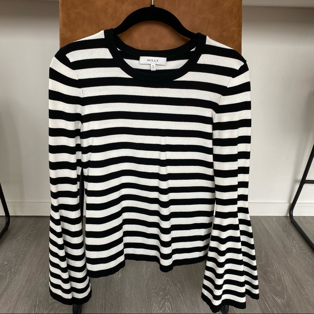 Milly black and white striped bell-sleeve shirt (size Medium)